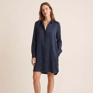 CUYANA Navy Silk Shirt Dress Collared button front Size XL
